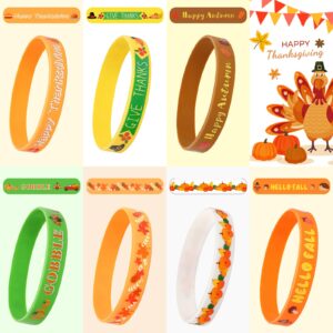 JUNEBRUSHS 42pcs Thanksgiving Party Favors Silicone Bracelets Rubber Wristbands Accessories for Autumn Thanksgiving Kids Adults Party Decorations Stuffers Filler Gift Supplies(7 Designs)