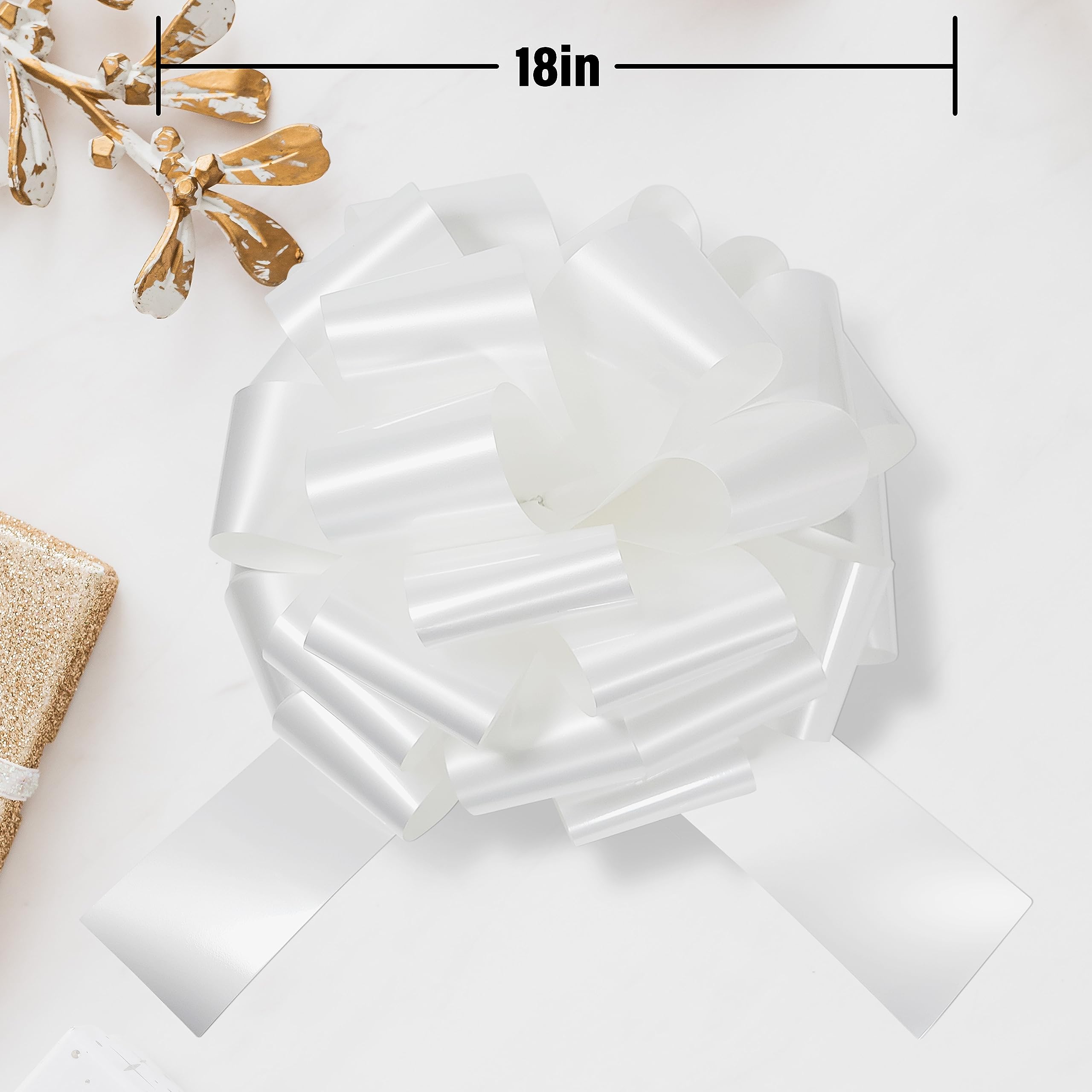 BOXHOME Big Car Bow 18" White Large Gift Wrap Ribbon Pull Bows for Party, Birthday, Wedding Garlands & Swag, Fundraise, Decoration