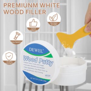 DEWEL Wood Putty, White Wood Filler, New Upgrade Wood Putty Filler Paintable, Stainable, Sandable, Wood Furniture Repair Kit Quickly Restore Wood Hole, Floor, Door