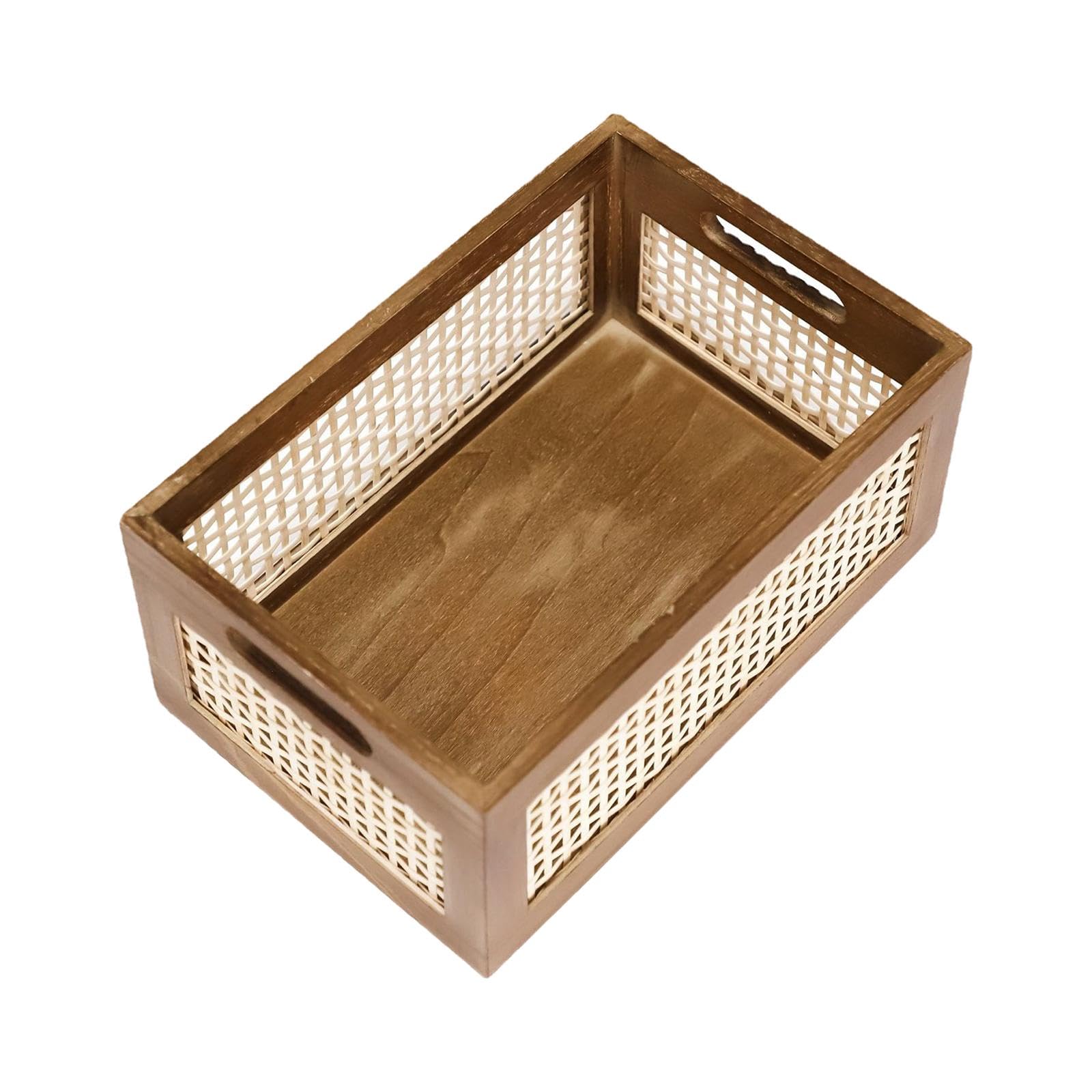 Yajuyi Wood Frame Storage Basket Wood Storage Crate Box for Desktop, S