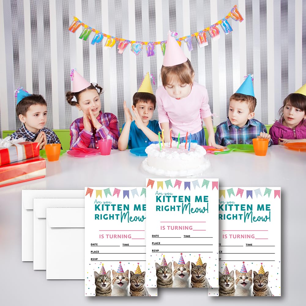 LoaHak Kitten Me Right Meow Birthday Party Invitations Card, Kitty Cat Party, Kitty Cat Birthday Invitation. (093)