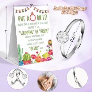 Yiqhpy Fiesta Bridal Shower Theme Decorations,Put A Ring On It Game,Don't Say Bride Games,Bridal Shower Games,Wedding Shower,Engagement Party Games(1 Sign And 50 Plastic Diamond Rings)-7