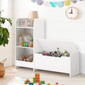 curipeer kids bookshelf and toy storage organizer with reading nook for kids, 3-tier baby nursery bookshelf bookcase with bench and storage cabinet for kid's room, nursery, bedroom, living room(white)