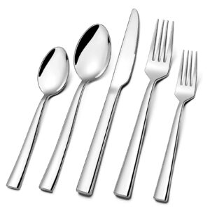 silverware set for 2, cxjy 10-piece stainless steel flatware cutlery set, square edge kitchen utensil include knives/forks/spoons, tableware for home/hotel, mirror polished dishwasher safe