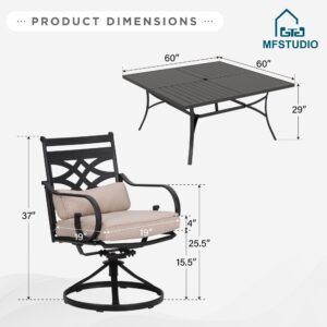 MFSTUDIO 9 PCS Patio Dining Sets with 8 Swivel Chairs and 1 Large Square Table, All Weather Heavy Duty Black Frame, Outdoor Furniture for 8