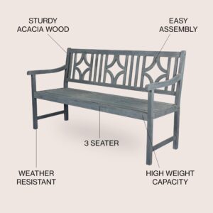 JONATHAN Y BNH100B Sloane 59.1" 3-Seat Ogee Diamond-Back 600-Lbs Support Acacia Wood Outdoor Garden Patio Bench for Garden, Lawn, Backyard, Pool, Deck, Beach, Firepit, Gray