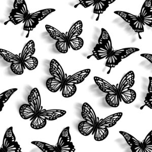 halloween black butterfly decorations wall decor,48pcs 2 styles 3 sizes butterflies stickers for cake cupcake toppers, 3d paper butterfly decals for birthday goth party bathroom