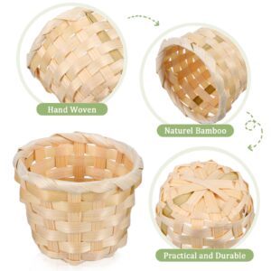 NUOBESTY 6Pcs 2.95X2.95X2.36in Mini Wood Woven Baskets Small Baskets Miniature Artifical Wood Woven Baskets Mini Straw Woven Storage Basket Without Handles Mini Grocery Basket