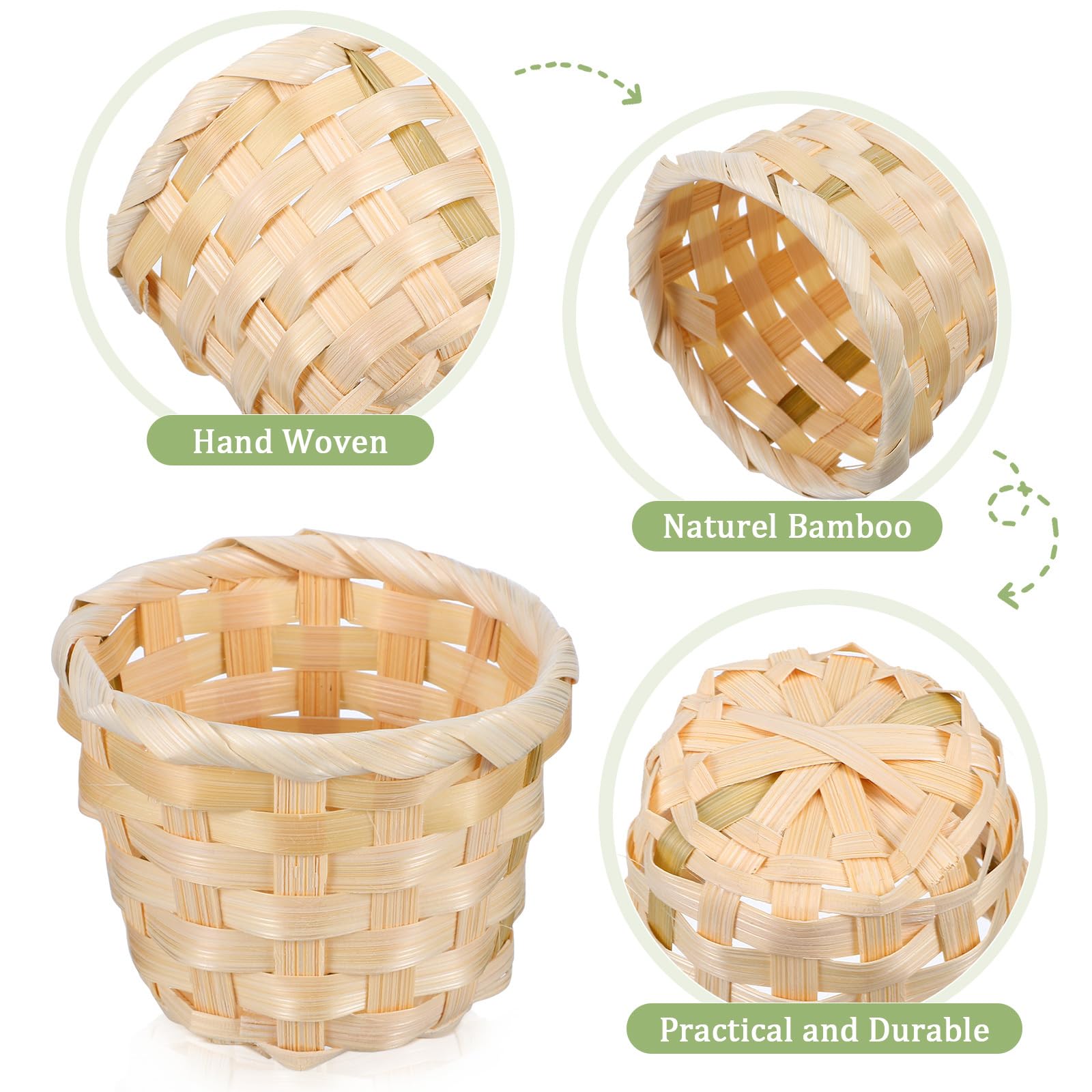 NUOBESTY 6Pcs 2.95X2.95X2.36in Mini Wood Woven Baskets Small Baskets Miniature Artifical Wood Woven Baskets Mini Straw Woven Storage Basket Without Handles Mini Grocery Basket