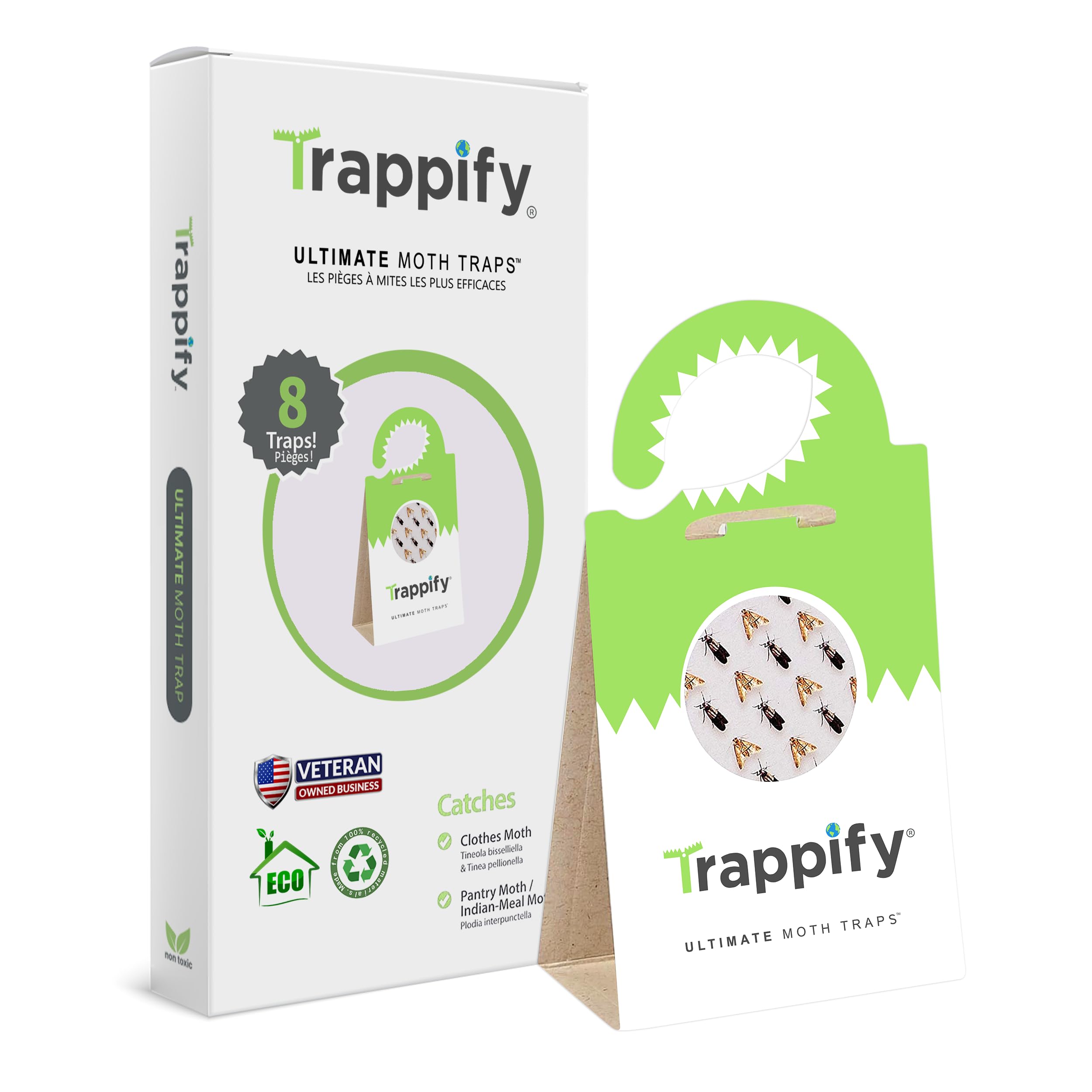 Trappify Ultimate Moth Traps: Adhesive Moth Traps for Clothes - Effective Pantry Moth Traps for Home, Kitchen, Closet, Cabinet, Storage Rooms, Cupboard | Recyclable - Easy Setup (8 Pack)