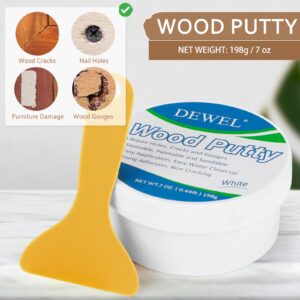 DEWEL Wood Putty, White Wood Filler, New Upgrade Wood Putty Filler Paintable, Stainable, Sandable, Wood Furniture Repair Kit Quickly Restore Wood Hole, Floor, Door