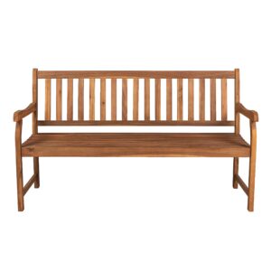 JONATHAN Y BNH101A Laurel 59.1" 3-Seat Slat-Back 600-Lbs Support Acacia Wood Outdoor Garden Patio Bench for Garden, Lawn, Backyard, Pool, Deck, Beach, Firepit, Teak