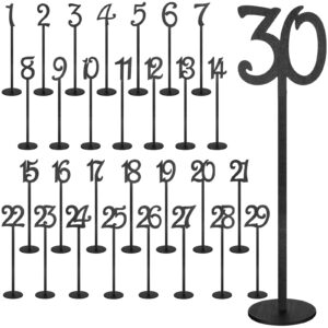 30 pcs table numbers wedding 1-30 table numbers wood table numbers for wedding reception stands seat numbers with holder base table numbers for wedding party event catering (black)