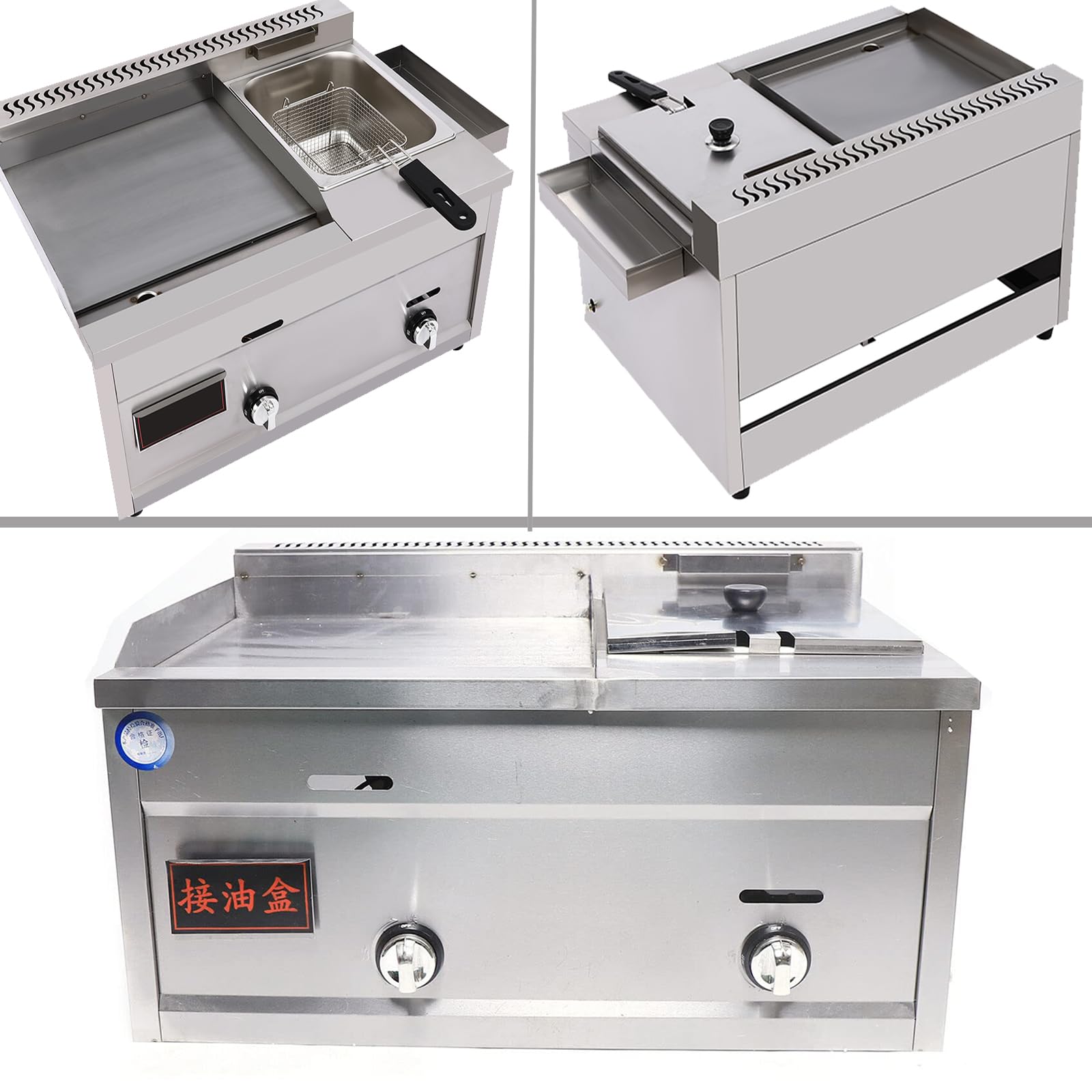 Commercial Reataurant Gas Grills - Griddle Reataurant Griddle - Commercial Deep Fryer Stainless Steel Gas Propane Flat Top Grill Griddle with Deep Fryer Multi-function 27Inch