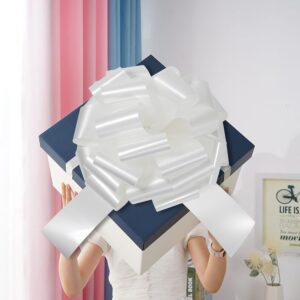 BOXHOME Big Car Bow 18" White Large Gift Wrap Ribbon Pull Bows for Party, Birthday, Wedding Garlands & Swag, Fundraise, Decoration