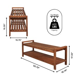 JONATHAN Y BNH102A Blane 50.8" 3-Seat Mid-Century Modern 600-Lbs Support Acacia Wood Slat Outdoor Garden Patio Bench for Garden, Lawn, Backyard, Pool, Deck, Beach, Firepit, Teak