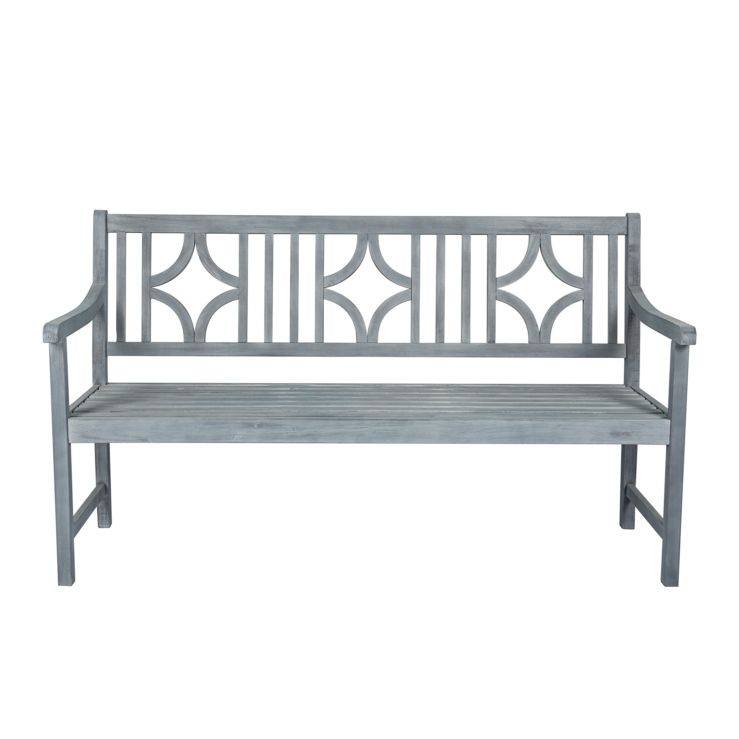 JONATHAN Y BNH100B Sloane 59.1" 3-Seat Ogee Diamond-Back 600-Lbs Support Acacia Wood Outdoor Garden Patio Bench for Garden, Lawn, Backyard, Pool, Deck, Beach, Firepit, Gray