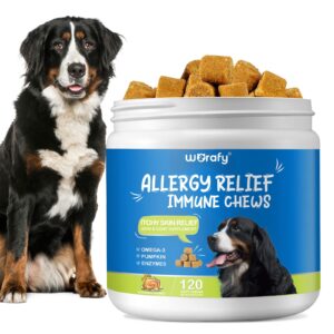 allergy relief dog treats w/omega 3 + pumpkin + enzymes, dog allergy relief chews, itch relief for dogs, anti-itch treats - skin & coat + immune digestive supplement