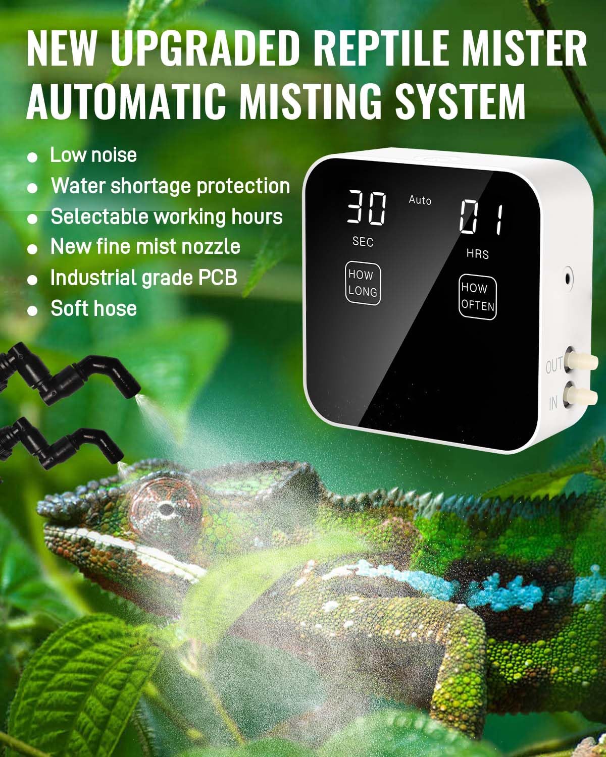 Reptile Humidifiers, Reptile Misting System, Reptile Mister Automatic with Timer, Terrarium Mister for Reptiles, Amphibians, Plants, Tank, Paludarium and Vivarium