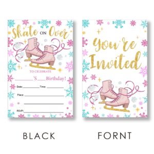 EUDOSI Ice Skating Birthday Party Invitations Supplies Fill-In Set of 20with Envelopes Skating Birthday Bash Invites Cards, Double Sided