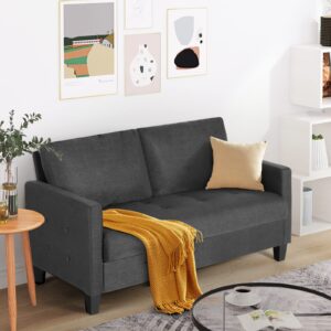 GRAVFORCE 57" W Fabric Loveseat Sofa with 2 USB Charging Ports, Upholstered Love Seat, Small Couch for Living Room, Bedroom, Office (Dark Grey)