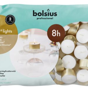 BOLSIUS Gold Tea Light Candles – 100 Count, Long-Lasting Tealight Candles Unscented with Cotton Wicks & 8 Hour Burn – Smokeless Wax Tea Lights Candles in Bulk for Parties, Weddings, Home Decor, & More