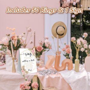 Pampas Grass Boho Bridal Shower Theme Decorations,Put A Ring On It Game,Don't Say Bride Games,Wedding Shower,Engagement Party Games(1 Sign And 50 Plastic Diamond Rings)-8