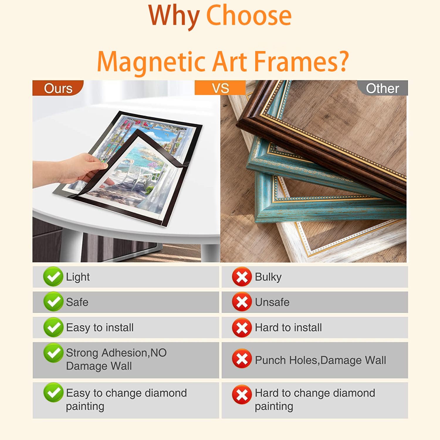 Diamond Art Frame 12x16 Inch - Diamond Frames 30x40 cm Painting Suitable for 10x14inch Picture, Diamond Frames Magnetic Self-Adhesive,Suitabble Frames Painting for Wall Window Door - 8 Pack (Black)