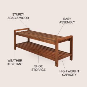 JONATHAN Y BNH102A Blane 50.8" 3-Seat Mid-Century Modern 600-Lbs Support Acacia Wood Slat Outdoor Garden Patio Bench for Garden, Lawn, Backyard, Pool, Deck, Beach, Firepit, Teak