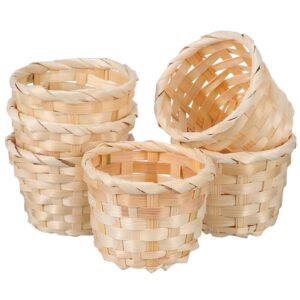 nuobesty 6pcs 2.95x2.95x2.36in mini wood woven baskets small baskets miniature artifical wood woven baskets mini straw woven storage basket without handles mini grocery basket