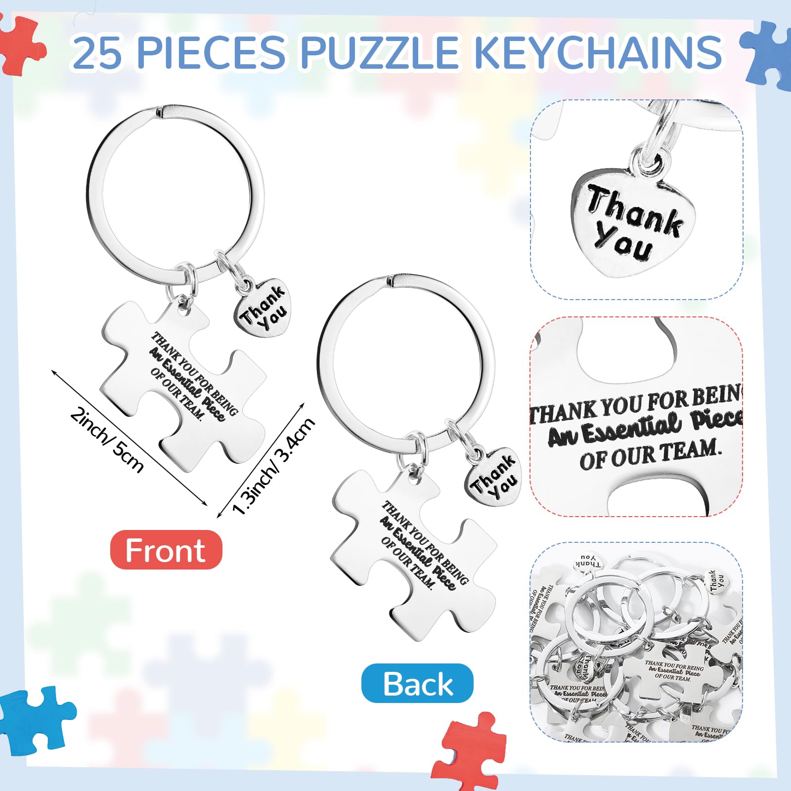 Sasylvia 25 Set Team Gifts for Coworker Puzzle Inspirational Keychain Thank You Cards Staff Employees Appreciation Gifts