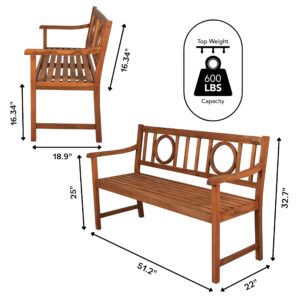 JONATHAN Y BNH104A Apollo 51.2" 3-Seat Circle-Back 600-Lbs Support Acacia Wood Outdoor Garden Patio Bench for Garden, Lawn, Backyard, Pool, Deck, Beach, Firepit, Teak