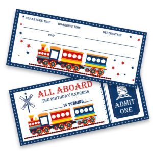 lyogao 20 pack train birthday party ticket invitations with envelopes blue boarding pass train theme train ticket invitations fill in invites card