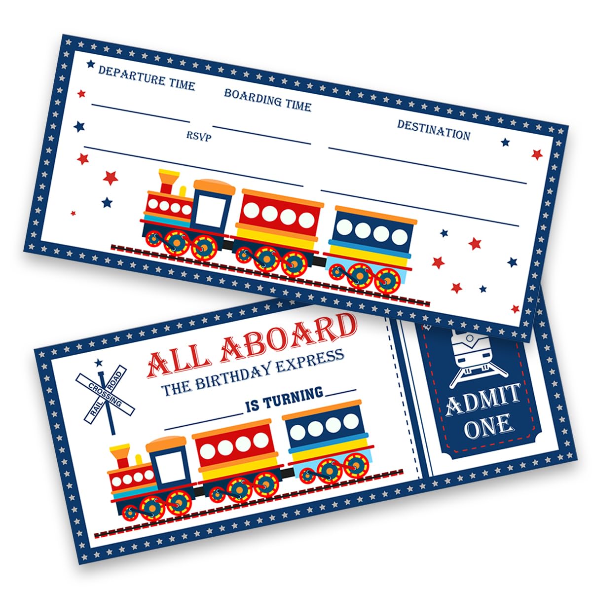 LyoGao 20 Pack Train Birthday Party Ticket Invitations With Envelopes Blue Boarding Pass Train Theme Train Ticket Invitations Fill in Invites Card