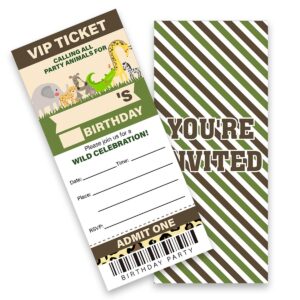 lyogao 20 pack safari birthday party ticket invitations with envelopes calling all party animals zoo safari theme ticket invitations fill in invites card