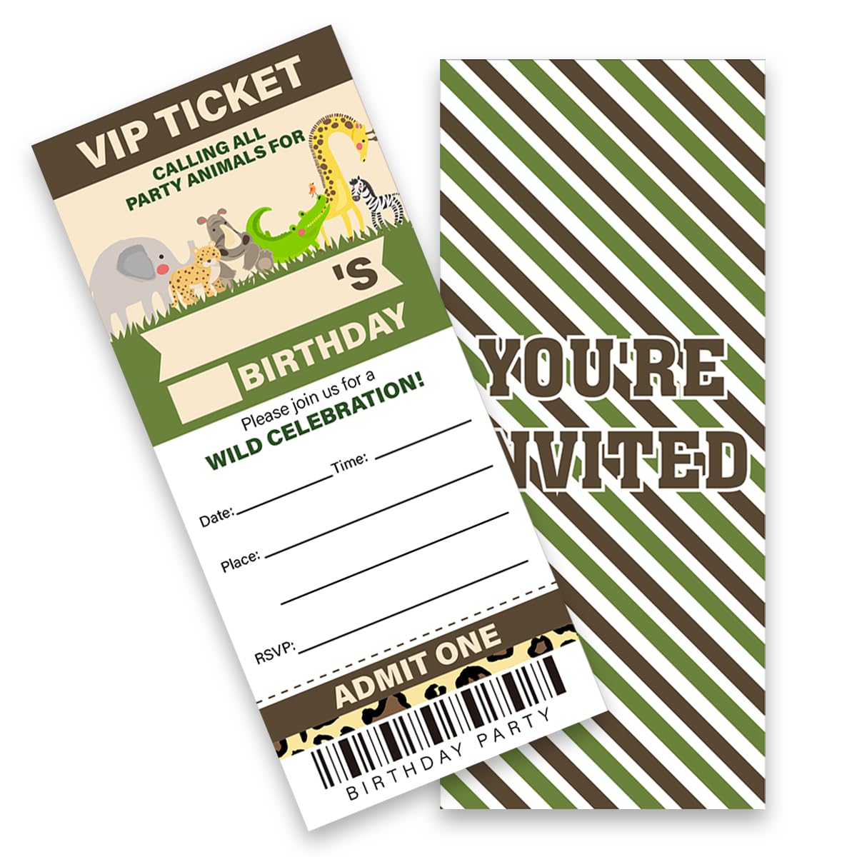 LyoGao 20 Pack Safari Birthday Party Ticket Invitations With Envelopes Calling All Party Animals Zoo Safari Theme Ticket Invitations Fill in Invites Card