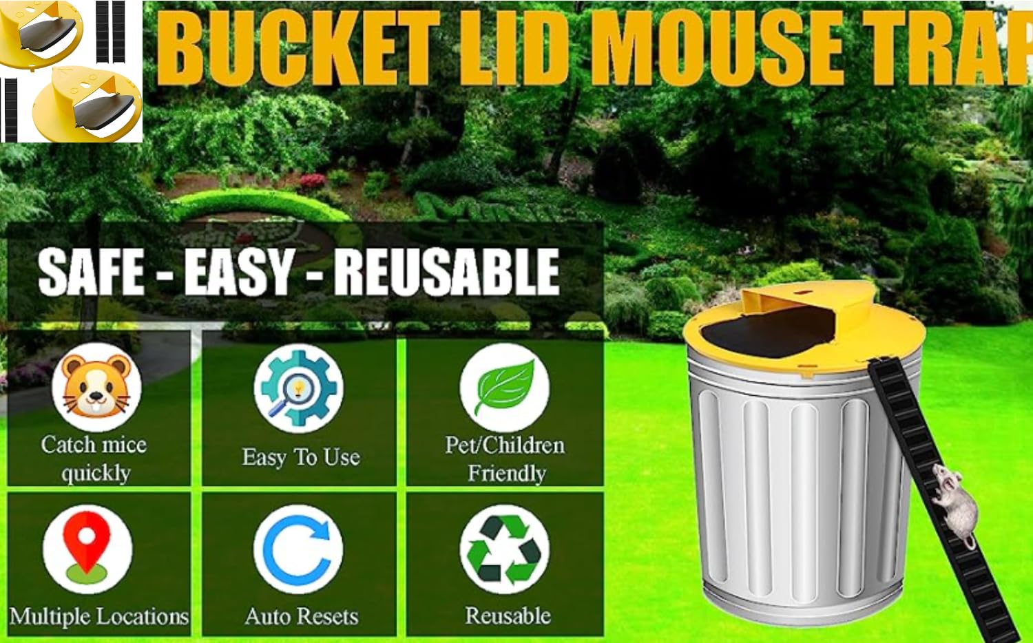 Mangucci 2 Set Bucket Mouse Trap | Indoor/Outdoor Mouse Trap Bucket Flip Lid, Reusable Mouse Traps Auto Reset Lid, Compatible with 5 Gallon Bucket Rat Trap Multi Catch