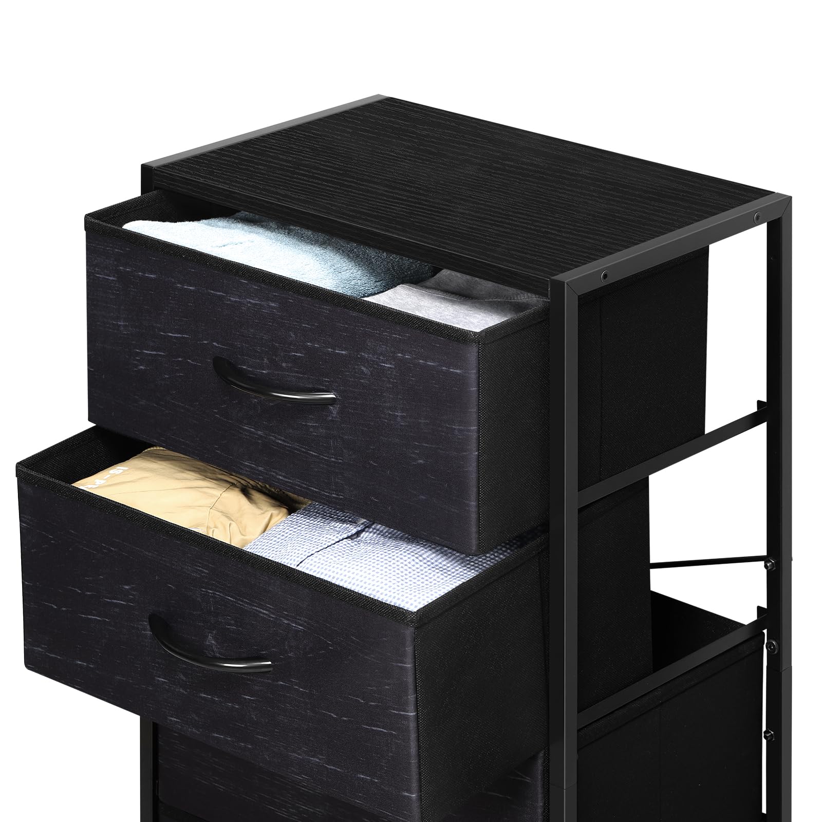 LIANTRAL Dresser with 4 Drawers, Fabric Dressers for Bedroom, Small Chest of Drawers, Sturdy Steel Frame & Wood Top, Storage Drawers Tower for Bedroom, Hallway, Entryway, Closets, Oak Black