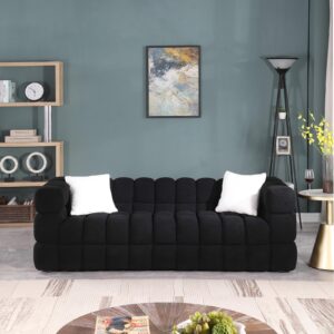 kevinplus 84.3'' Cloud Black Sofa Couch Boucle Chesterfield Sofa Couch for Living Room, Modern 3-Seat Upholstered Sectional Sofa Couch for Apartment Bedroom Dorm Office, Medium-Soft & 2 Pillows, Black