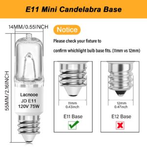 E11 Bulb, JDE11 120V 75W Halogen Light Bulbs, T4 E11 Mini Candelabra Base, Dimmable 2700K Warm White, 4PCS E11 Light Bulb for Chandeliers, Candelabra, Ceiling Fan, Table Lamps, Cabinet Lighting