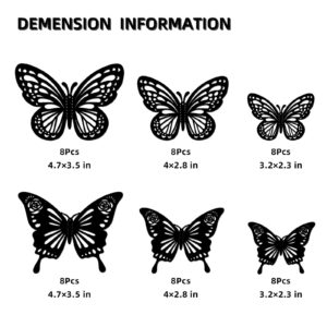 Halloween Black Butterfly Decorations Wall Decor,48Pcs 2 Styles 3 Sizes Butterflies Stickers for Cake Cupcake Toppers, 3D Paper Butterfly Decals for Birthday Goth Party Bathroom