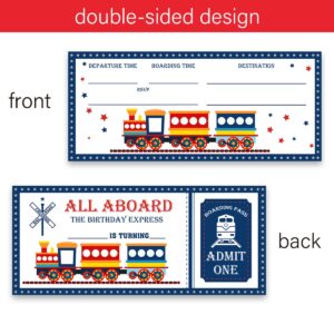 LyoGao 20 Pack Train Birthday Party Ticket Invitations With Envelopes Blue Boarding Pass Train Theme Train Ticket Invitations Fill in Invites Card