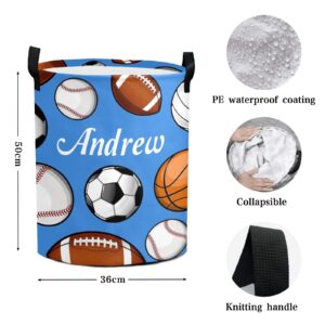 Custom Laundry Baskets with Name Personalized Sports Balls Collapsible Laundry Hamper For Boys Girls