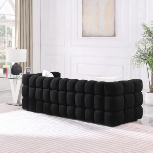 kevinplus 84.3'' Cloud Black Sofa Couch Boucle Chesterfield Sofa Couch for Living Room, Modern 3-Seat Upholstered Sectional Sofa Couch for Apartment Bedroom Dorm Office, Medium-Soft & 2 Pillows, Black