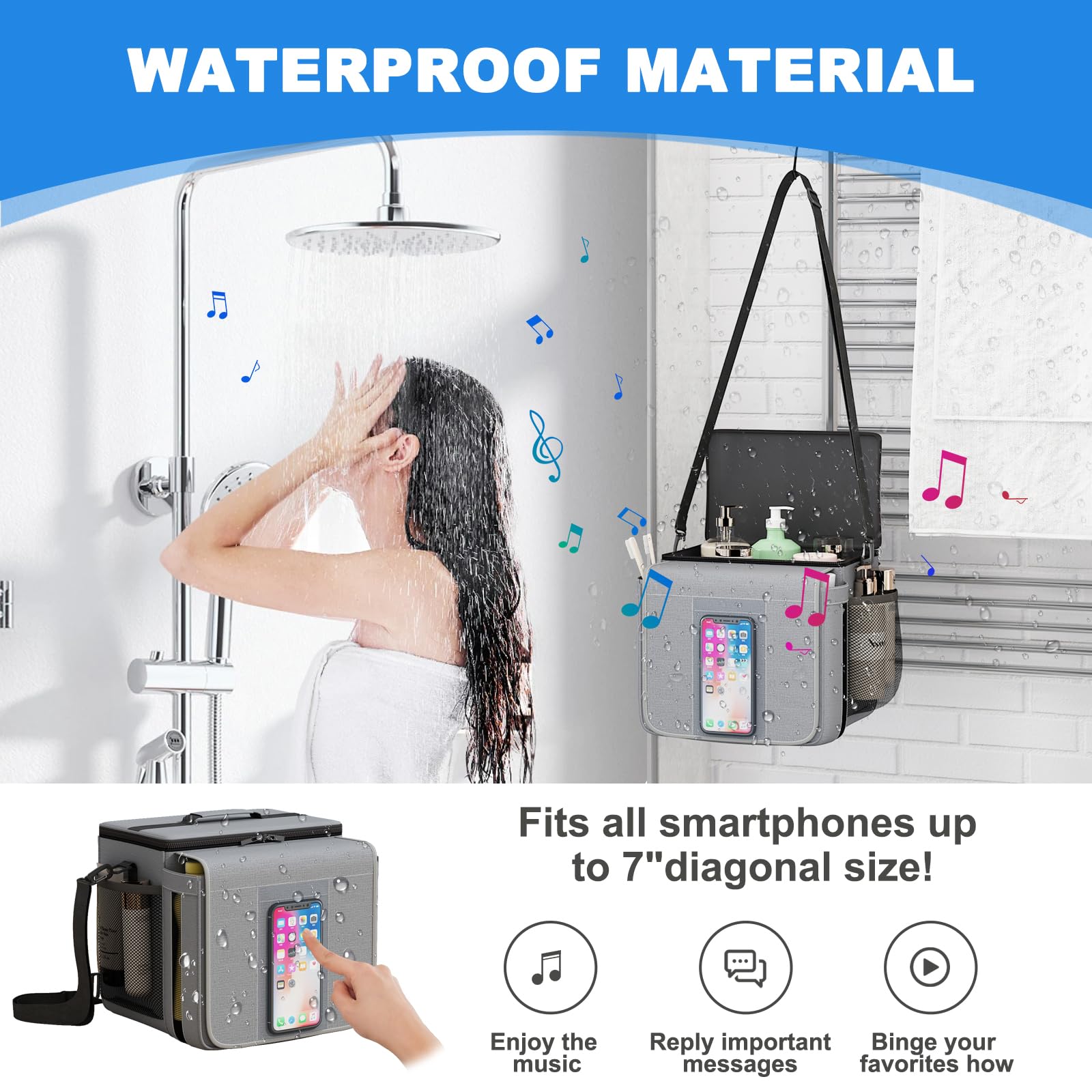 19.6L Large Capacity Hanging Shower Bag,12 Compartments Portable Shower Caddy, Waterproof Transparent Cell Phone Bag, Quick Drying Mesh Bottom,Essential for College Dorms,Traveling Shower Caddy