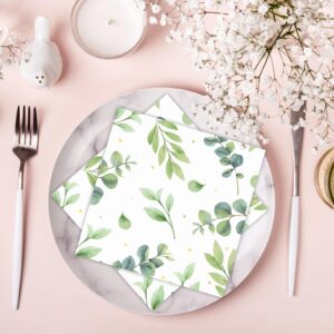 50PCS Eucalyptus Napkins Greenery Disposable Decorative Guest Papers for Wedding Green Foliage Eucalyptus Leaf Theme Luncheons Dinners Supplies for Bridal Shower Birthday Party Decoration