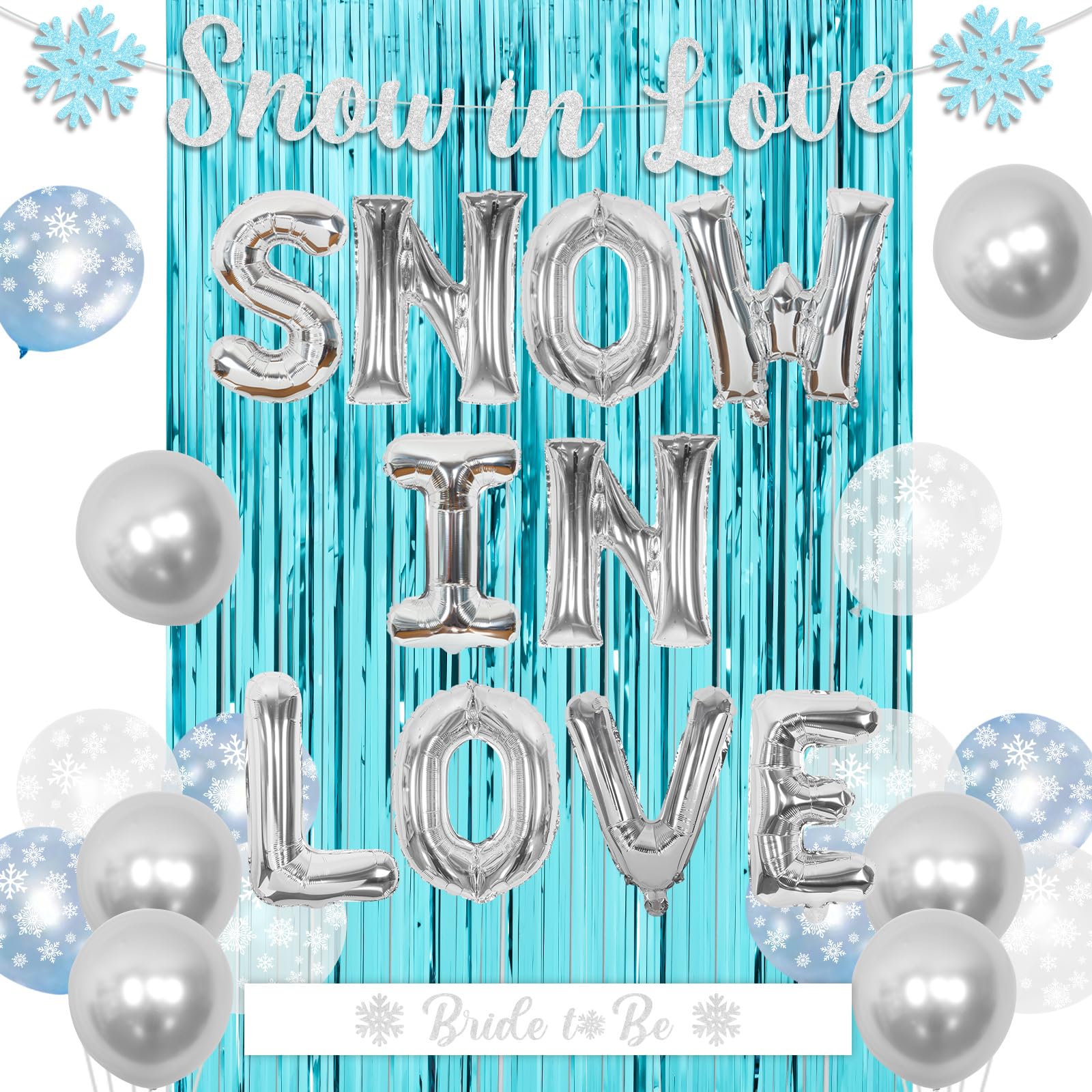 Balterever Snow in Love Bridal Shower Decor Winter Bridal Shower Decorations with Silver Winter Snow In Love Banner Winter Bride to Be Sash for Winter Wedding Engagement Party Decorations