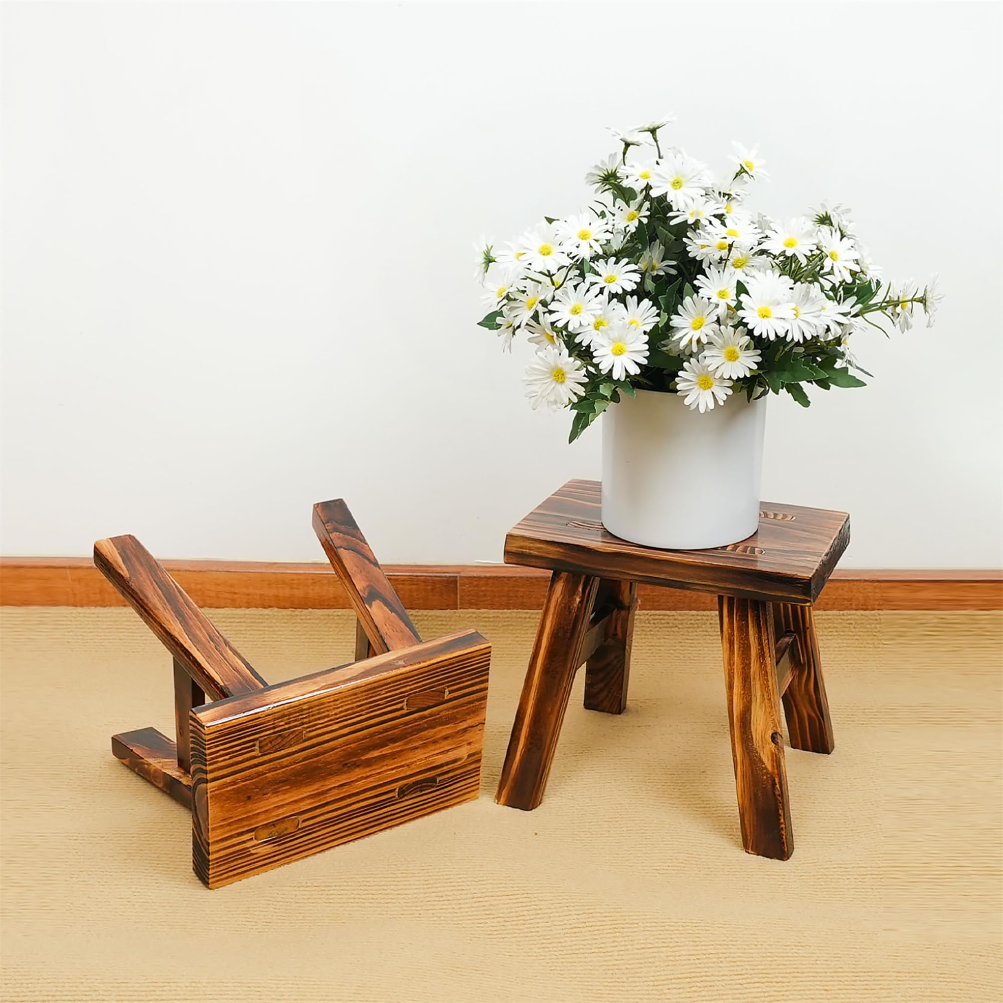 CONSDAN StoneCreek Solid Wood Child Stools (2 Pack), Sturdy Small Solid Wood Milking Stool, Shoe Changing Handmade Stool for Kids or Adults - 2 Pack