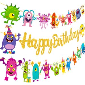 monster happy birthday banner monster bash birthday party supplies glitter little monster birthday banner decorations for kids little monster theme birthday party baby shower birthday banner supplies