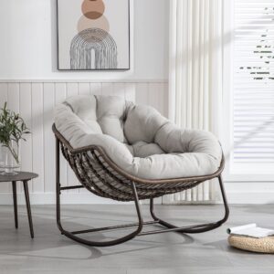 szlizccc patio rocking chairs, oversized wicker egg rocking chair,indoor & outdoor upholstered papasan chairs, modern lounge chair for balcony,living room patio, front porch, garden